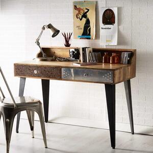Sorio Quirky Reclaimed Wood Desk or Console Table with 2 Drawers