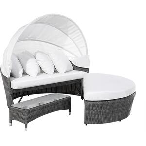 PE Rattan Garden Daybed with Coffee Table Grey SYLT LUX by Beliani